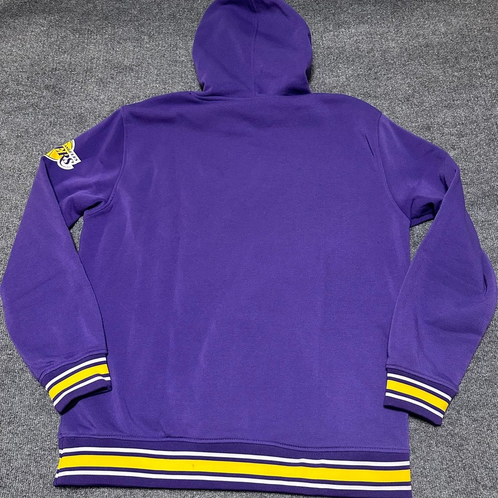 NBA Los Angeles Lakers Hoodie Mens XL Purple Basketball Pullover Striped Trim - Picture 6 of 8
